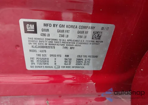 2017 Buick Encore Preferred из США, поврежденный, VIN KL4CJASB8HB207678